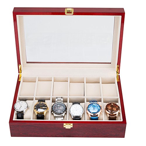 Harwoo Brand Top Grad Glossy Lacquer MDF Packaging Gift Jewelry Latest Polish Solid Wood Wooden Watch Boxes Box Case Decoration 12 For Men Women Girls Teens Unisex Personalized With Lock Glass Window