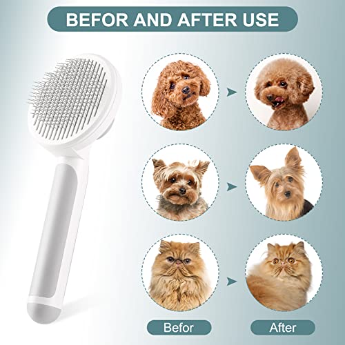 AUBERRY Self Cleaning Slicker Brush,Long & Short Hair Pets Gently Removes Loose Undercoat, Mats and Tangled Hair Dog & Cat Grooming Brush, Skin Friendly(GREY)