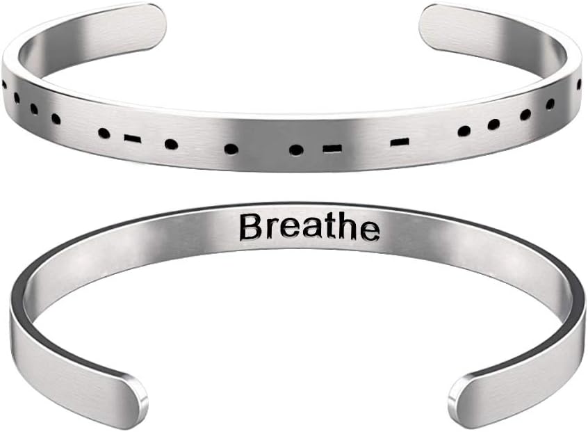 Ldurian Cuff Bracelet for Women Inspirational Bangle Personalized Morse Code Bracelet Jewelry Christmas Birthday Gifts for Girlfriend best Friend Mom Sister (Stainless Steel, Adjustable)