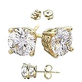 14 Karat Gold Overlay on 925 Sterling Silver Earrings. Top Quality Cz Round Stones