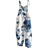 MARSVOVO Boho Bib Overalls for Women Casual Loose Floral Print Wide Leg Jumpsuit Plus Size Elegant Rompers for Women Dressy