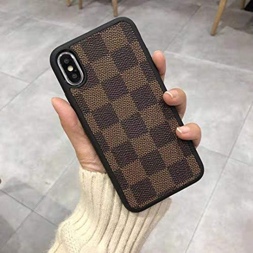 iPhoneXS MAX - New Elegant Luxury Designer PU Leather Classic Monogram Style Protective Case Cover Anti Scratch Drop Protection for Apple iPhone Xs MAX (Checker Brown)