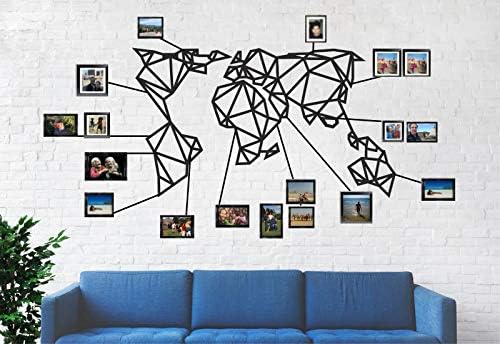 World Map Wall Art- Geometric World Map -3D Wall Silhouette Metal Wall Decor Home Office Decoration Bedroom Living Room Decor Sculpture (30Wx17L)