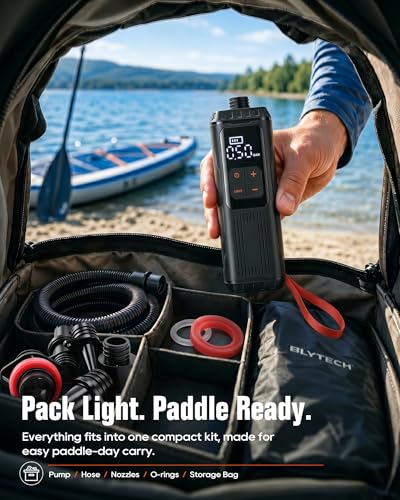Mini Paddle Board Pump, Portable SUP Air Pump with Battery, Lightweight Electric Inflator 12 PSI Automatic Shut-Off, USB-C Rechargeable for Paddle Boards, Kayak, Pool Floats