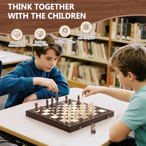 Peradix Portable Magnetic Chess Set - Small Foldable Travel Chess Board with Extra Checkers 30cm - Magnetic Wooden Chess for Kids, Travel and Camping