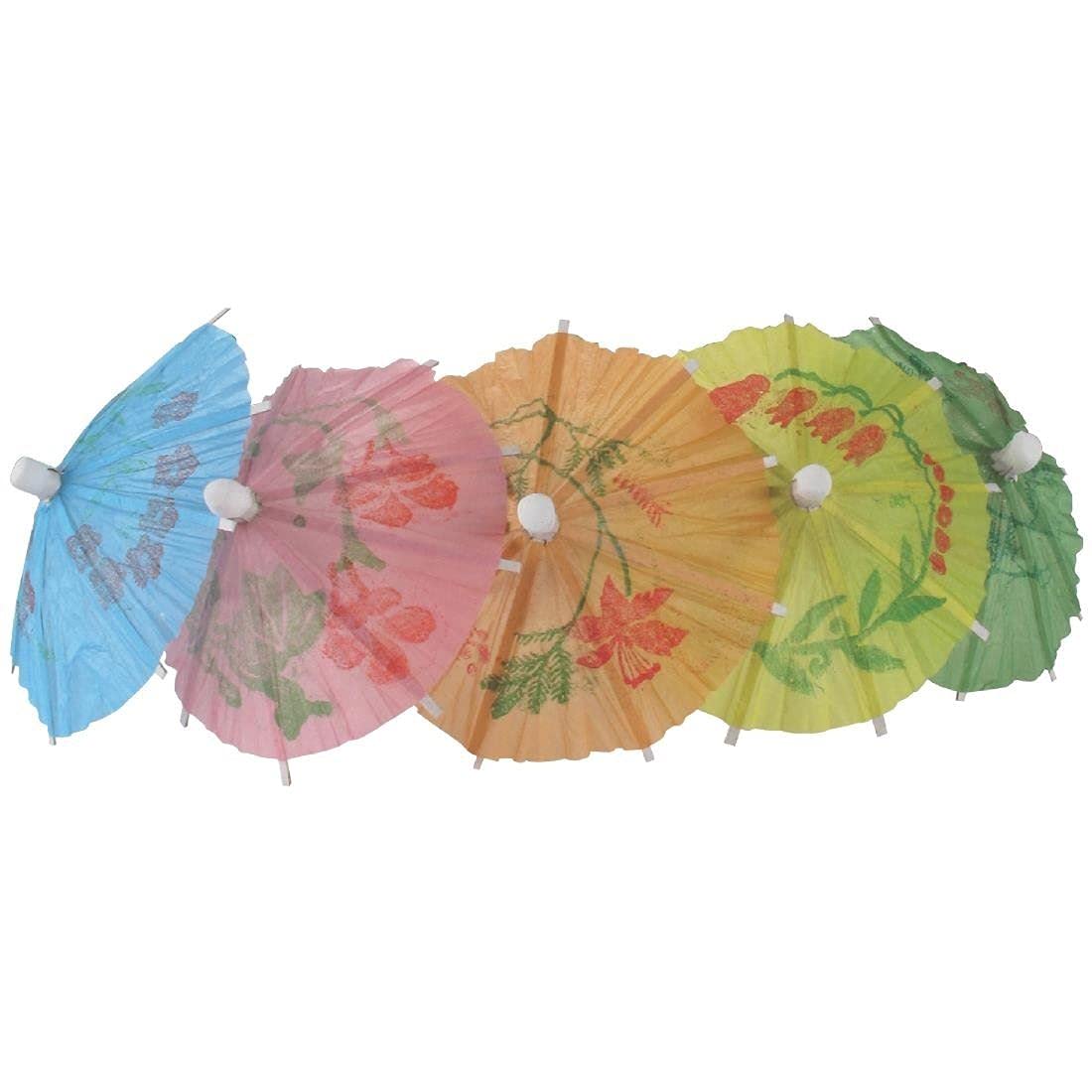 Fiesta Green Recyclable Paper Parasols - Mixed Colours (Pack of 144), Small Drink Umbrellas, Size: 170(H) x 105(W) x 38(D) mm, Essential Bar Supplies, Use in Drinks Desserts Cocktails, CL443