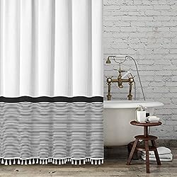 Black and White Tassel Shower Curtain Striped
