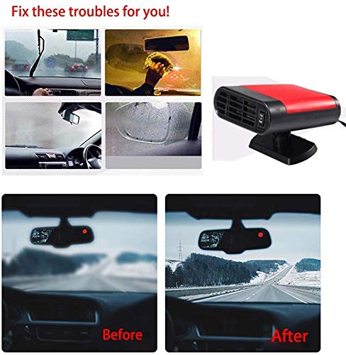 Portable Car Heater Car Defroster with Air Purification 12V 150W Auto Car 30 Seconds Fast Heating Defrost Defogger Demister Vehicle Ceramic Heater Fan for Windshield (Red01)