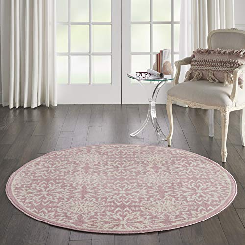 Nourison Home Jubilant Floral Ivory/Pink 5'3'' x Round Area-Rug, Easy-Cleaning,…