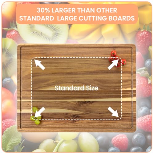 Garvee Large Acacia Wood Cutting Board 61x46cm, 3cm Thick Reversible Wooden Chopping Board with Deep Juice Groove & Handles, Edge Grain Butcher Block Board for Meat, Vegetables, Fruit