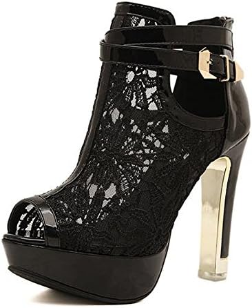 Hunleathy Women'S Peep Toe Platform Chunky High Heel Sandals Black US 7