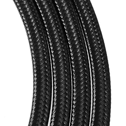 Vincos 16 Ft 6AN AN 6 Nylon and Stainless Steel Braided Oil Fuel Hose + 10pcs AN 6 Hose Fitting Kit Black+Red