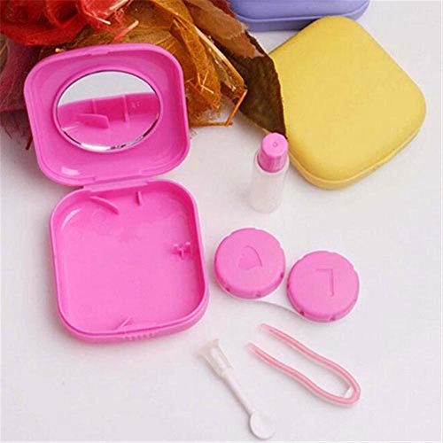 Yamalans Candy Color Mini Contact Lens Case Container with Mirror Travel Kit Container (Rose)