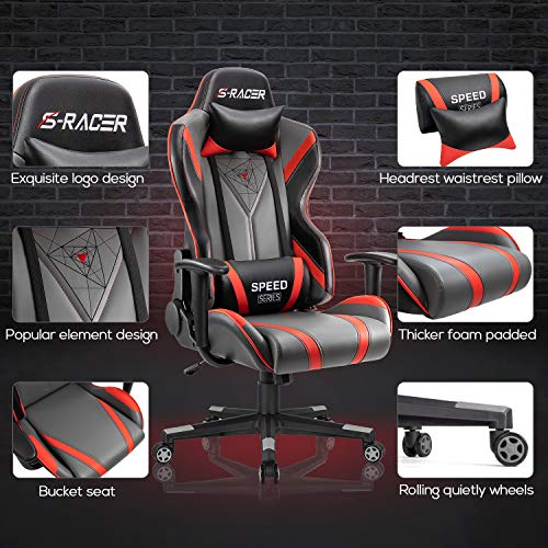 Homall Racing Office High Back PU Leather Computer Desk Video-Game-Chairs, Black/Gray