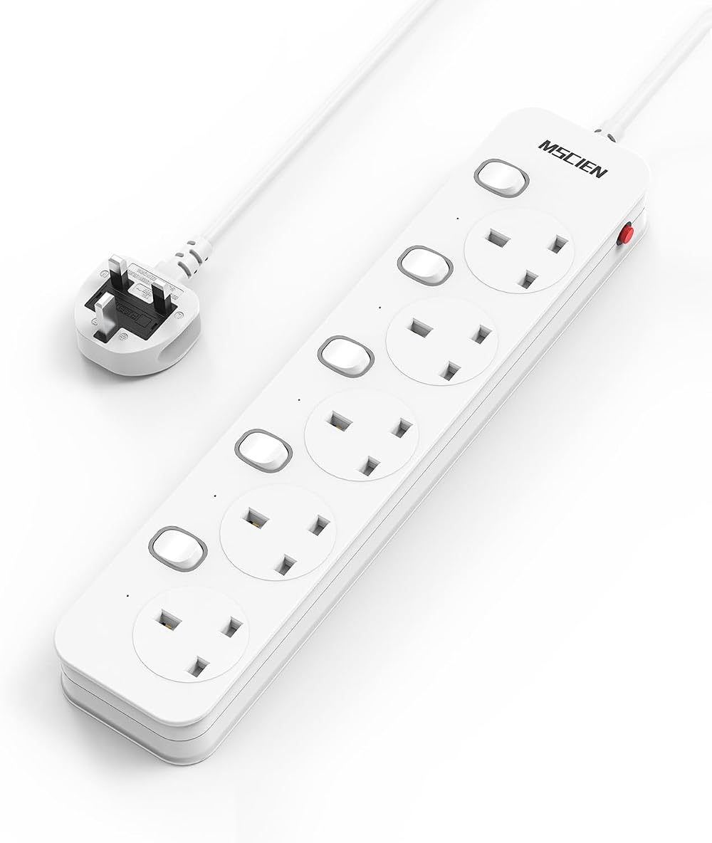 Mscien 5 Way Extension Lead 1m with Individual Switches UK Plug 13A 3250W