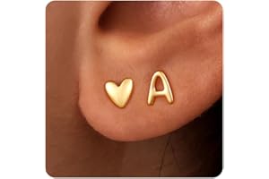 JIAOGE Christmas Gifts for Teen Girls Kids Jewelry - 2 Pairs S925 Sterling Silver Post Gold/Rose Gold Heart Initial Stud Earrings for Girls Teen Girl Gifts Hypoallergenic Earring for Women Jewelry