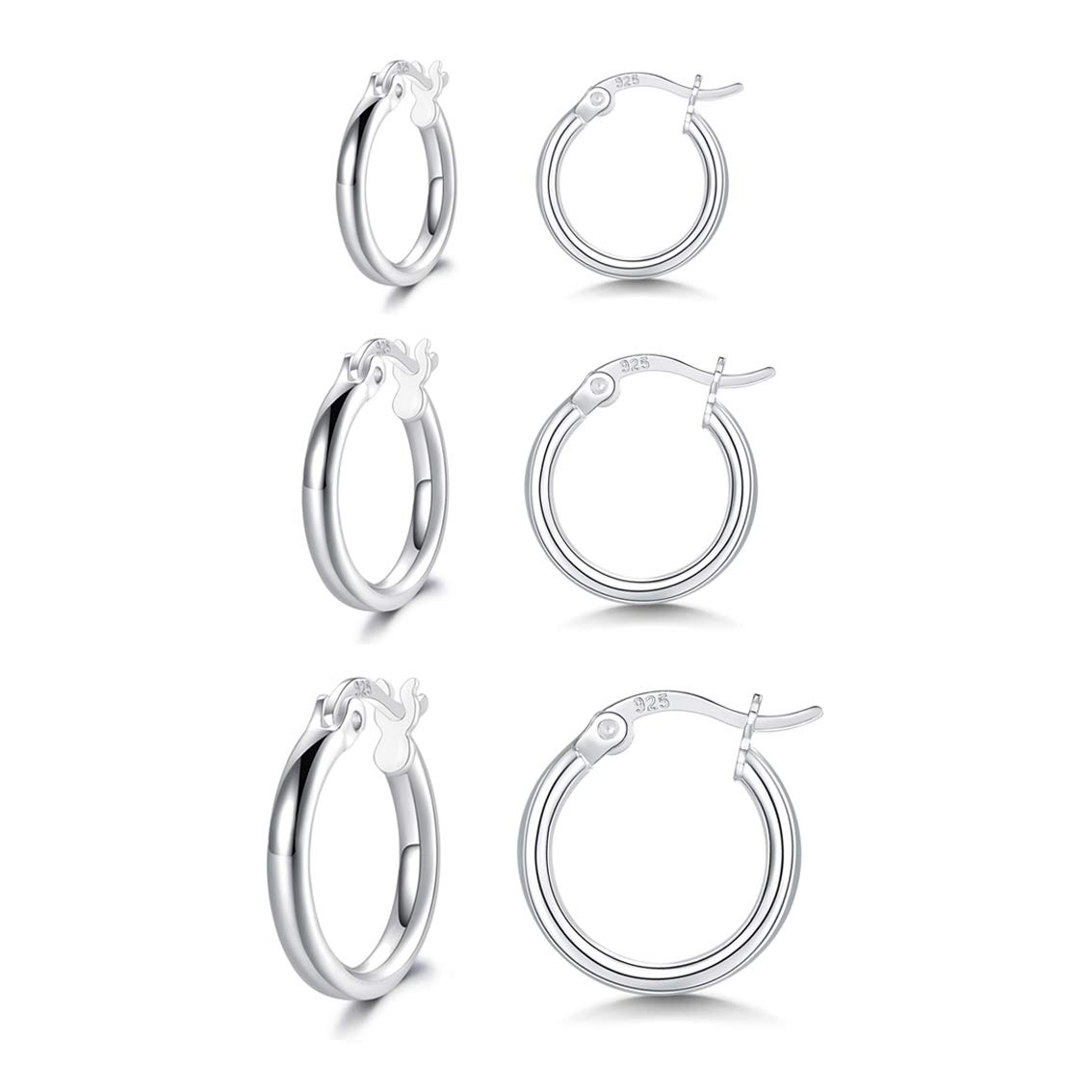 Shuxin Silver Hoop Earrings Set for Women, 3 Pairs 925 Sterling Silver Hoop Earrings Set, Hypoallergenic Huggie Hinged Unisex Small Sleeper Hoops for Women Men, Diameter in 13/16 / 20mm