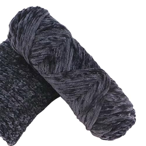 Yarn Velvet Knitting Yarn Soft Crochet Ball Craft Multi Colors, Ideal for Beginners, Kids Crafts (Deep Grey)