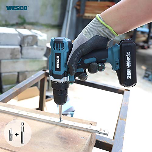 Cordless Drill/Driver, WESCO 20V Electric Drill Set 42pcs with Lithium-ion Battery and Charger, 21+1 Clutch, 3/8\
