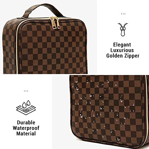 WIRIBEY Checkered Makeup Bag, Portable Makeup Bag with Adjustable Partition, Cosmetic Bags for Women Toiletry Travel Organizer Portable Make Up Bags for Christmas Birthday Gifts