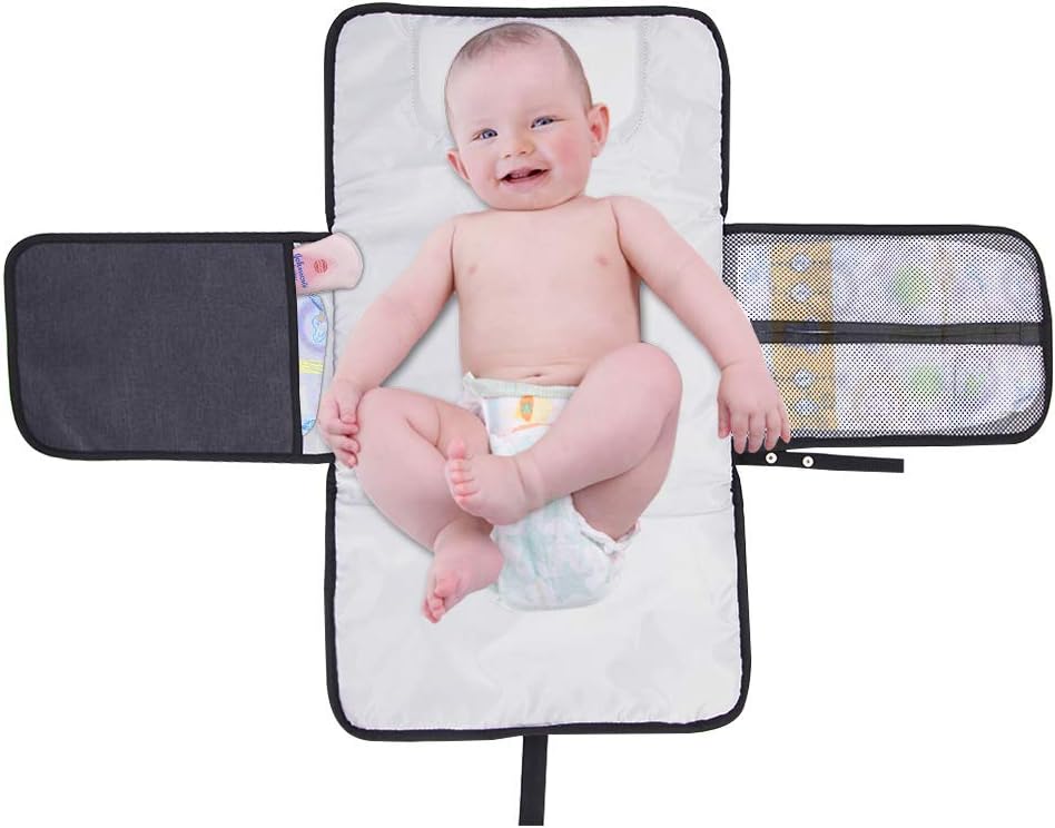 【Upgraded Version】 Portable Diaper Changing Pad - 14" x 23" Waterproof Foldable Mat with Head Cushion and Pockets Baby Infants Changing Station for Travel and Outside by LaBold