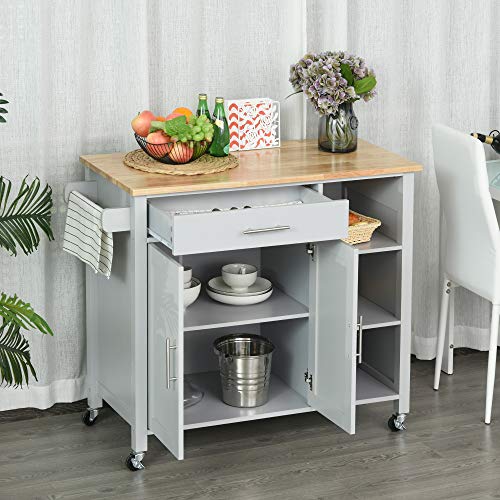 Wooden Rolling Kitchen Storage Island on 360° Swivel Wheels