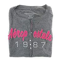 Aeropostale Womens Long Sleeve Henley Shirt Gray Medium