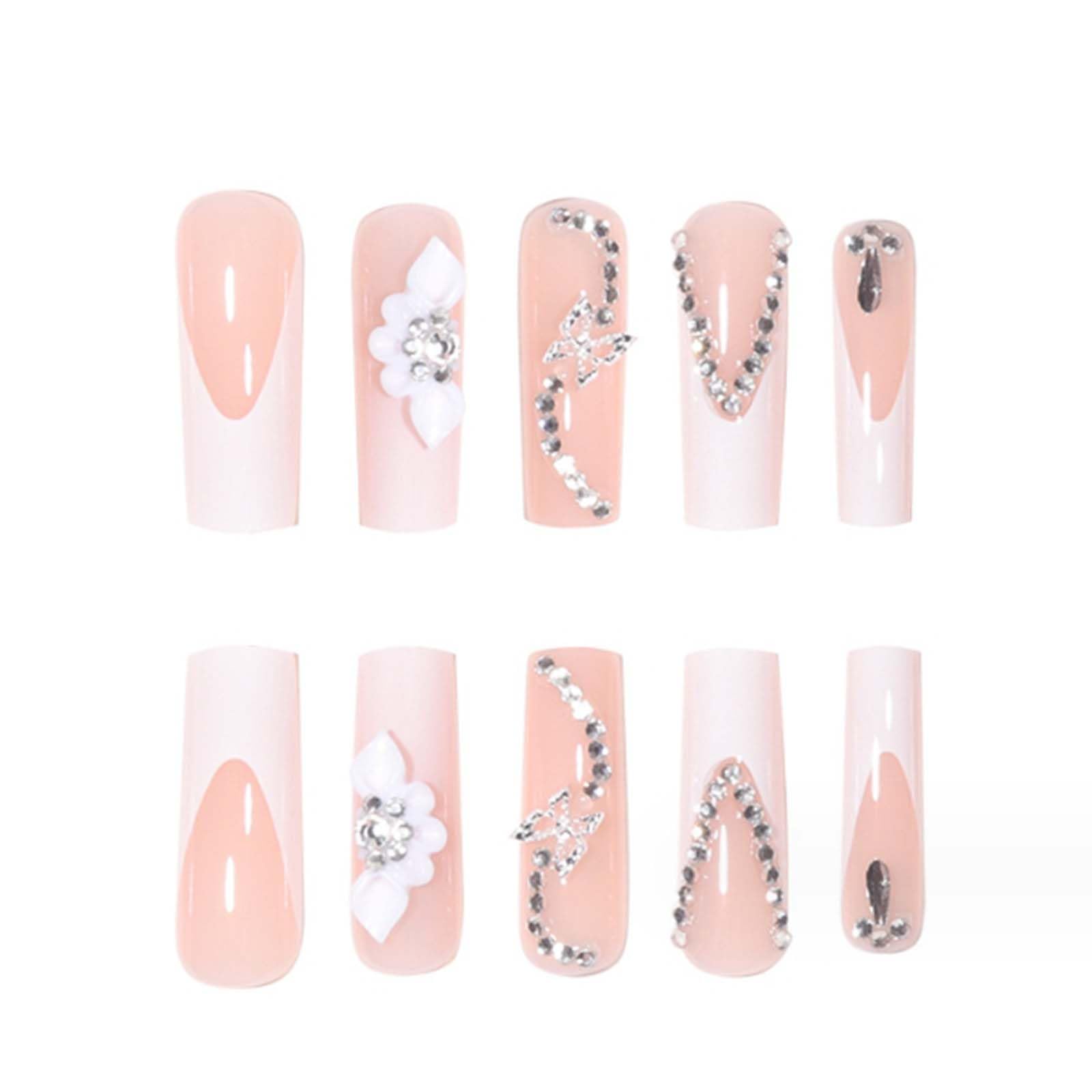 YoYoee Luxury French Press on Nails Daisy Gradient Nails Tips Long Square False Nails Bling Acrylic Crystal Gem Design Fake Nails for Women and Girls 24PCS - Image 3