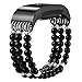 fastgo Compatible with Fitbit Charge 2 Band for Women, Elastic Stretchy Bling Beaded Replacement Bracelet Watch Band Compatible with Fit Bit Charge 2 HR Wrist Band(Pearl Black)