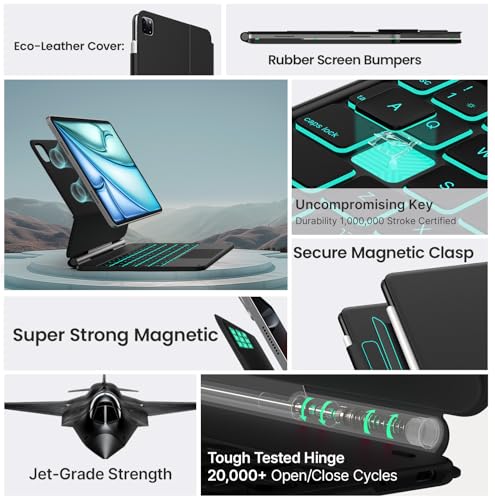 typecase Edge Keyboard Case for iPad Air 11"(M4/M3/M2, 2026/2025/2024), Pro 11" & Air 5/4 – Magic with Multi-Touch Trackpad, 11 Colors Backlight, Pencil Holder, Slim & Lightweight - Black