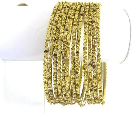 Bellydance Bangle Bracelets Gold-tone Crystal-look Set of 12 Large Size/2.10" Diameter