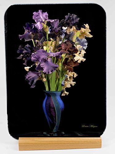 Iris Vase Tempered Glass Cutting Board with wood stand (CBF414)
