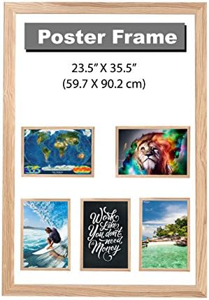 Premium MDF Poster Frame 24" x 36" with 1 1/2 Inch Wide Basic Solid Frame Border - Front PVC Lens, Hanging Clips (Brown, 24x36)
