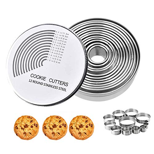 12 Piece Round Cookie Cutter Set, Biscuit Donut Cutter Set, Stainless