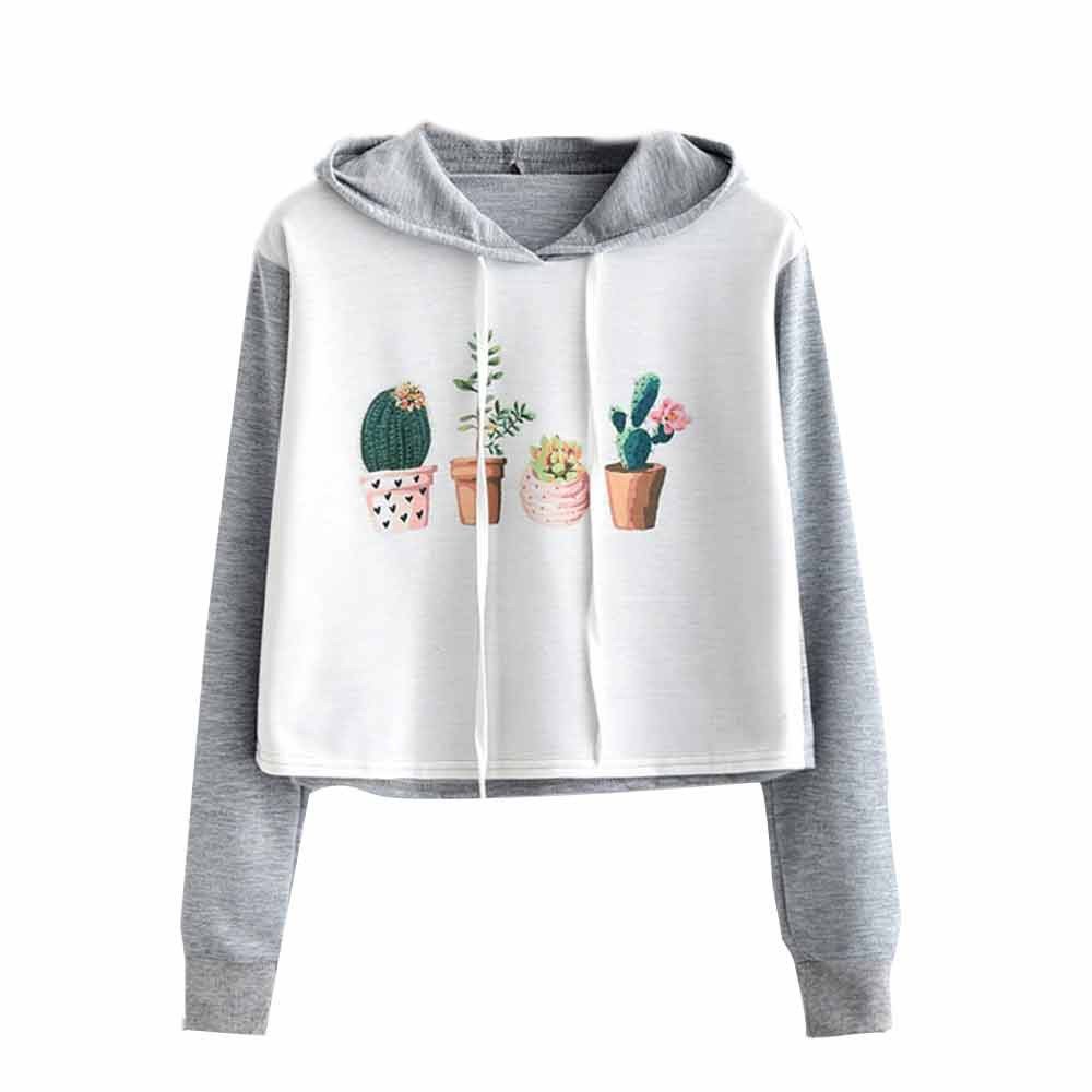 50 Off レディースcactus Print Hoodie Sweatshirt Crop Topレディース長袖シャツジャンパーpulloveトップスブラウスレディースティーンon Saleクリアランス B07bcw6dmd グレー Medium 注目ブランド Www Pocitosazufrados Com Co