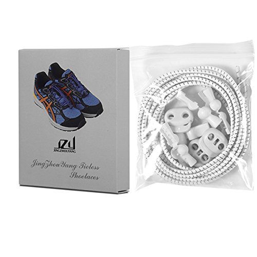 No Tie Shoelaces JZY Round Athletic Shoe Laces With Elastic Fits All Adult and Kids Shoes (White) - Thumbnail 5