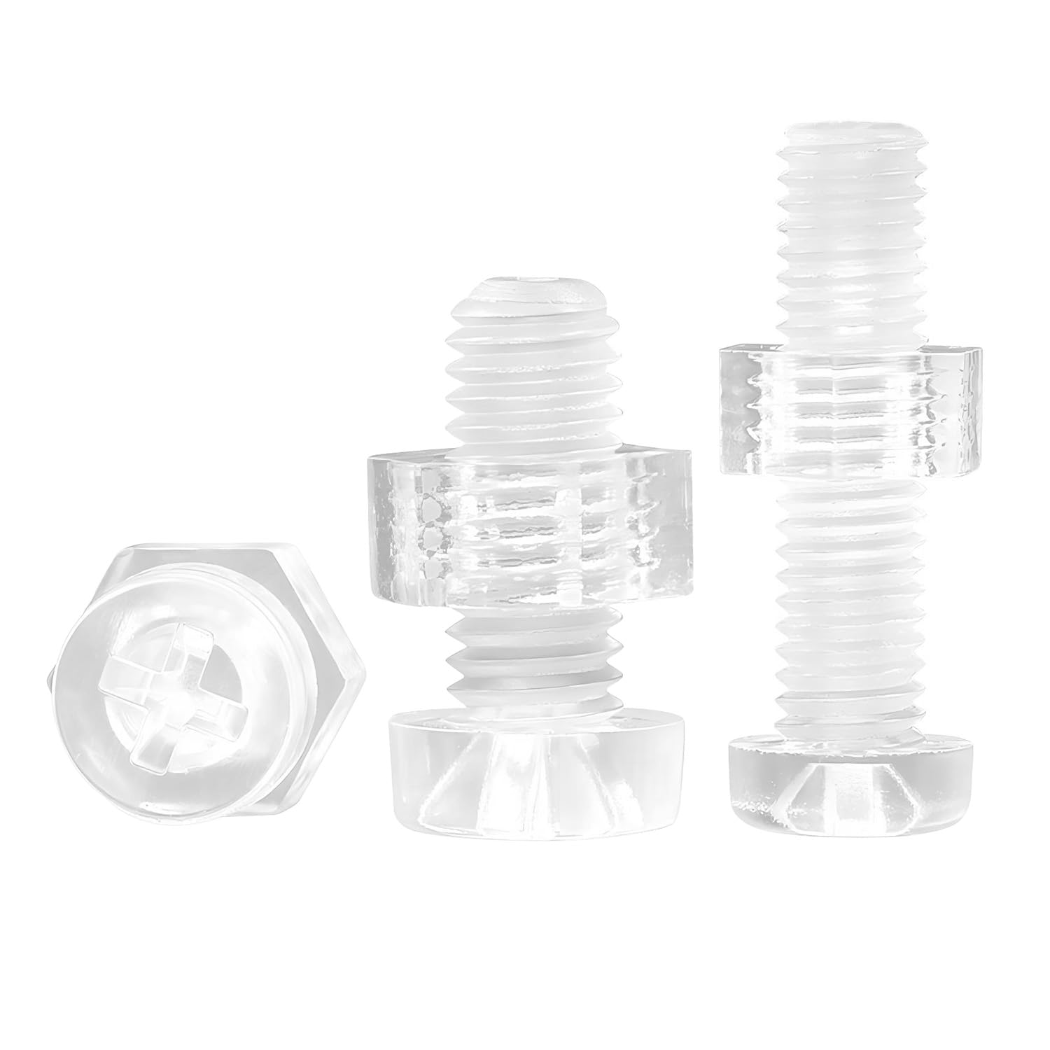 Qrity 20 PCS Plastic Bolts and Nuts Set, M4x16mm Transparent Phillips Machine Bolts M4 Nut, Plastic Round Head Screws Bolts with Hex Nuts — image 1