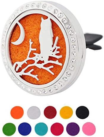 Car Air Freshener Aromatherapy Essential Oil Diffuser Halloween Rhinestones Cat Sitting on Tree Night Stainless Steel Locket,11 Refill Pads