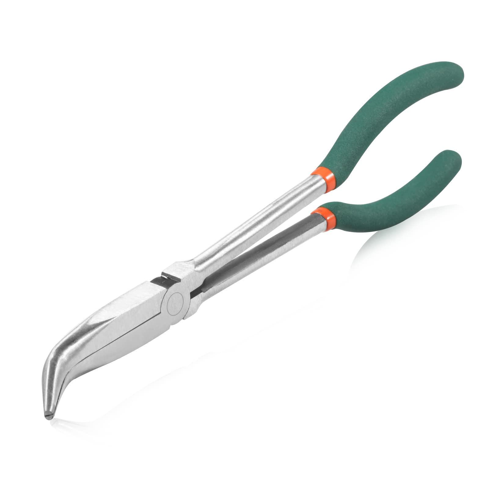 SPEEDWOX Long Reach Bent Nose Pliers 11 Inches 45 Degree Intermeshed Teeth Precision Fine Pliers for Hard to Reach Narrow Spaces High Leverage Reduce Efforts Non-Slip Handle