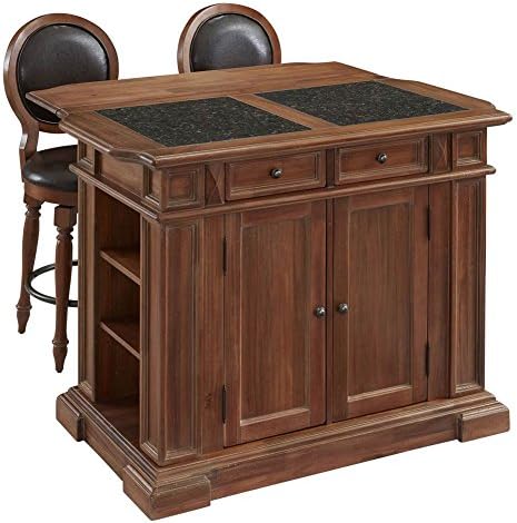 Home Styles Furniture 5000-948 Americana Vintage Kitchen Island Storage Cart and Two Stools