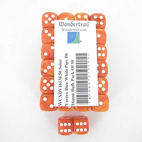 Solar Vortex Dice With White Pips D6 16mm (5/8in) Bulk Pack Of 50 Wondertrail