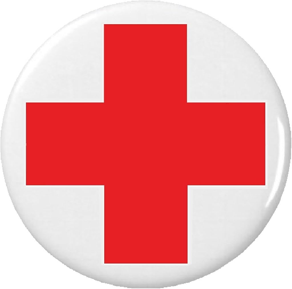 Amazon Com Red White Cross Symbol Sign Button Pin Medical Alert