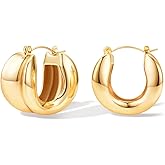 14K Gold Plated Chunky Hoop Earrings for Women Thick Huggie Earring Gold Statement Earring