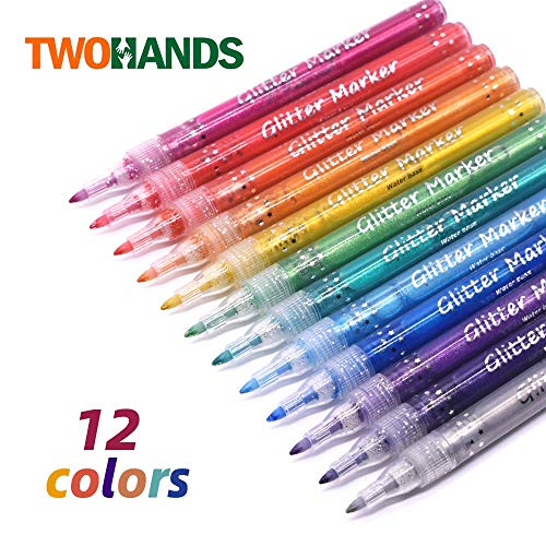 TWOHANDS Glitter Paint Markers,Drawing Pens,Water-Based,12 Assorted Colors,Great for Paper,Posters,Greeting and Gift Cards - Thumbnail 6