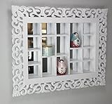 Espejo de rejilla blanco antiguo, estanterías conejera espejo pared de la cabaña, adornos hechos a mano, vitrina de coleccionista de madera