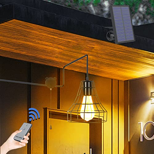 Solar Pendant Lights, Tomskiko Solar Powered Shed Light with Pull Cord and Remote for Outdoor Indoor, Shed Solar Light Outdoor Lights Solar Powered with Adjustable Solar Panel Light Shop Barn Light