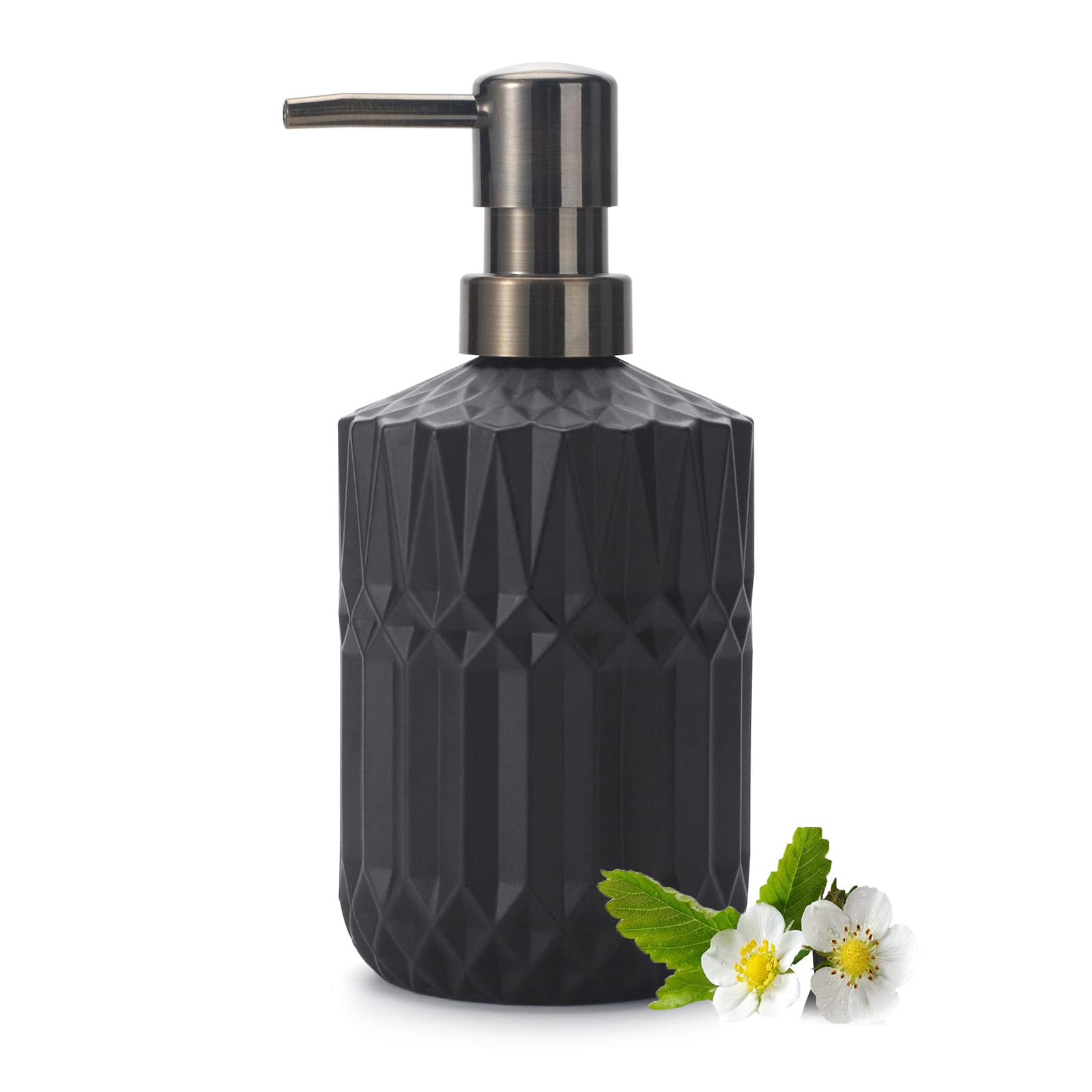 Glass Soap Dispenser Hand Soap Dispenser 12oz/390ml Soap Dispenser Bathroom Kitchen Soap Dispenser/Lotion Dispenser with ABS Plastic Pump Clear Soap Dispenser (Black) — image 1