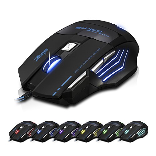 DLAND Professional LED Optical 7200 DPI 7 Button USB Wired Gaming Mouse for Pro Game Notebook, PC, Laptop, Computer, Black