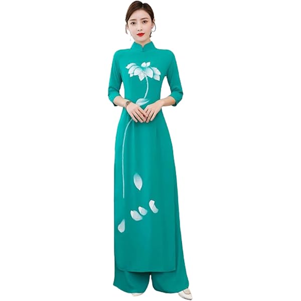LWODANU Chinese Stijl Tweedelige Set Vrouwen Lange Tops Broek Suits Roze Wit Slim Casual Vintage Harajuku Vietnam Gedrukt, Groen, 4XL