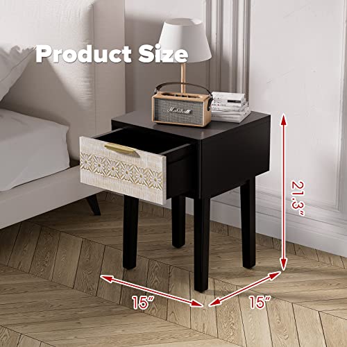 Aoikax Farmhouse nightstand with Drawer, End Table, French Country